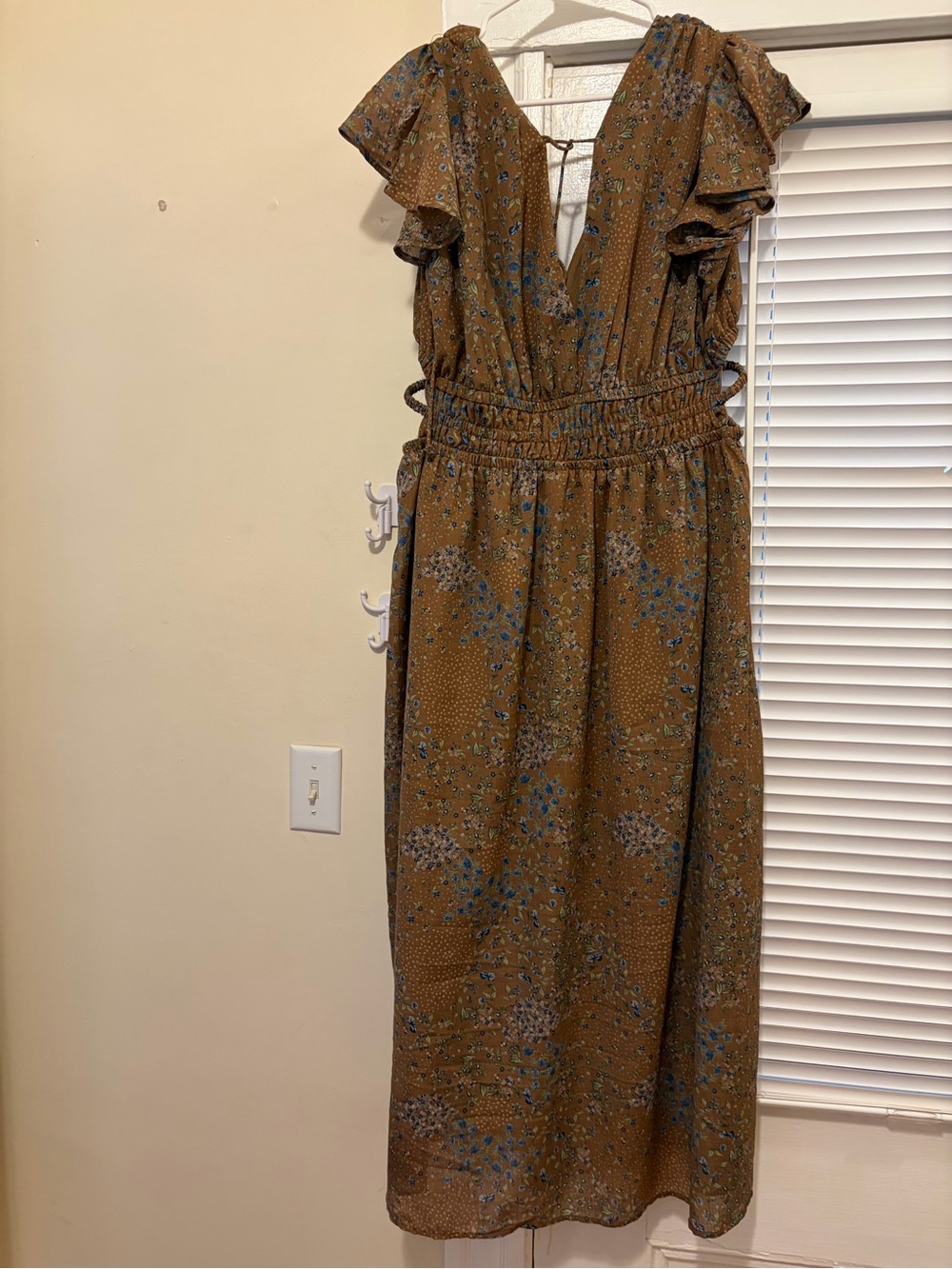 indulge Brown and Blue Floral Midi Dress
